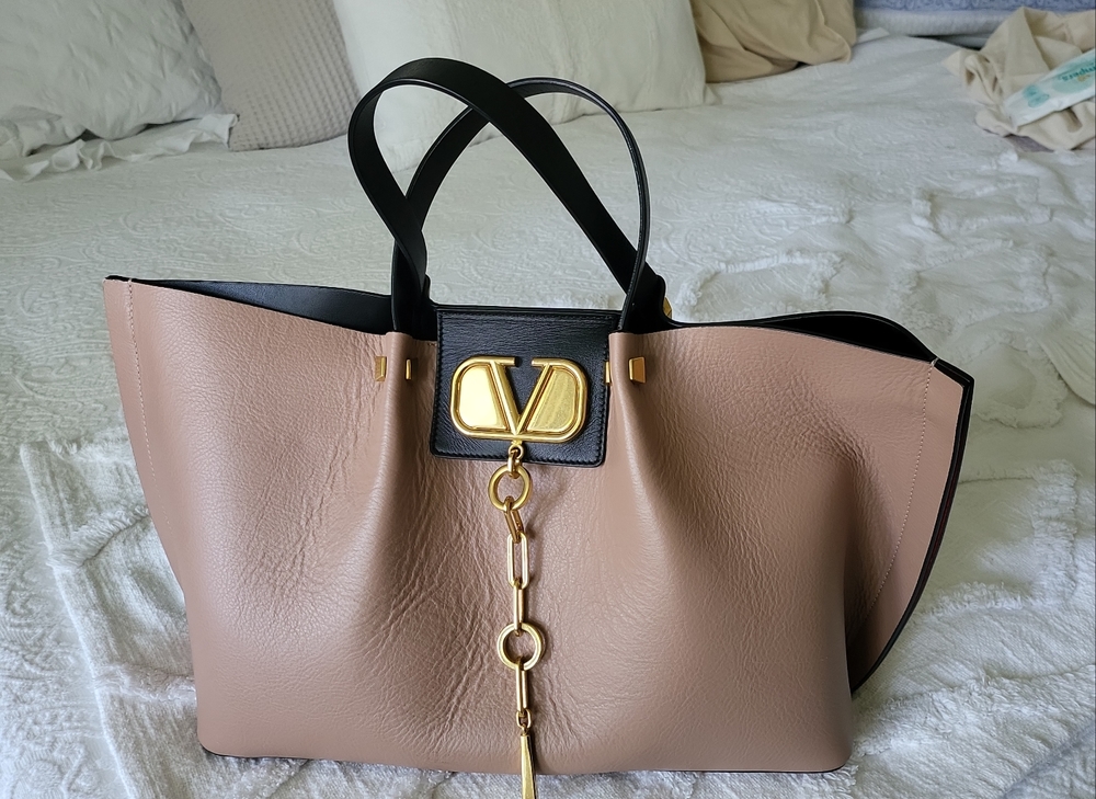 Valentino Garavani authentic beige leather tote/satchel
